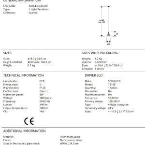 Pendul LED modern design decorativ Scarlet 1L silver 238660 universul-luminii.ro