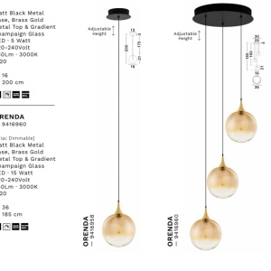 Pendul LED modern, Metal, Sticla, Champaign, ORENDA 168560 universul-luminii.ro