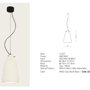 Pendul, Lustra suspendata 1XE27 Indi alb 18cm - Img 5