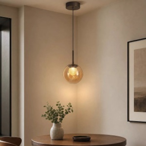 Pendul Modern Solis, Sticla Efect Champagne si Metal Bronz, LED - Img 2