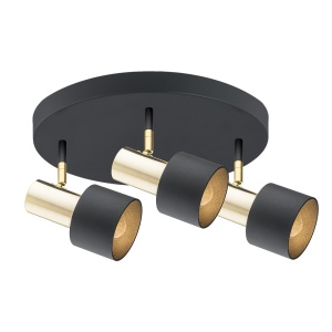 Plafoniera cu 3 spoturi design minimalist DORIA negru/alama