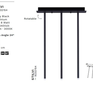 Plafoniera cu 3 Spoturi LED reglabile design tubular STILVI negru, H-65cm 237850 universul-luminii.ro