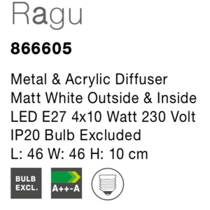 Plafoniera design modern 46x46cm Ragu alb NVL-866605 77490 universul-luminii.ro