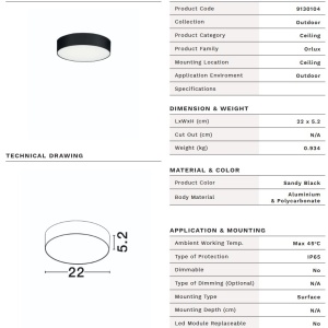 Plafoniera LED CCT exterior IP65 ORLUX negru 22cm - Img 10