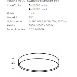 Plafoniera LED CCT, Protectie IP44, PANDINO 40cm alb - Img 2