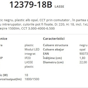 Plafoniera LED design modern, diametru 22cm, LASSE negru 12379-18B GL 199040 universul-luminii.ro