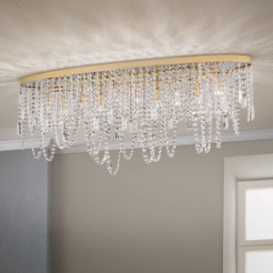 Plafoniera ovala din alama si cristale Schöler Kristalldesign 110x25cm, gold - Img 6