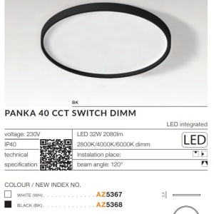 Plafoniera slim LED dimabil, protectie IP40 PANKA 40 CCT negru 122580 universul-luminii.ro