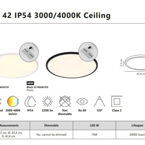 Plafoniera slim pentru baie LED Oja 42 IP54 3000/4000K alb 134130 universul-luminii.ro