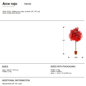 Planta artificiala, Artar rosu H-147cm - Img 5