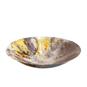 Platou decorativ din sticla Centro Galben-gri, 30cm SX-105309
