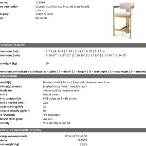 Scaun bar design LUX Donato Counter Stool, boucle crem 115049 HZ - Img 3