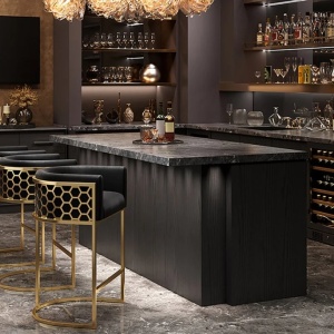 Scaun de bar ELEGANCE catifea neagra, otel inoxidabil auriu - Img 2