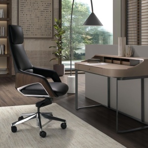 Scaun de birou modern piele sintetica si furnir de nuc Black - Img 7