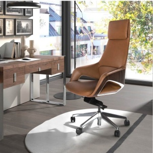 Scaun de birou modern piele sintetica si furnir de nuc Brown