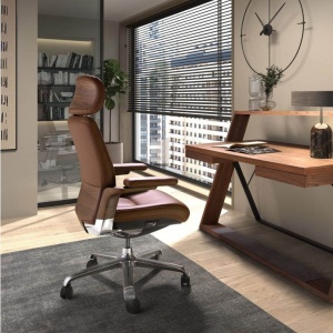 Scaun de birou modern piele sintetica si furnir de nuc Brown