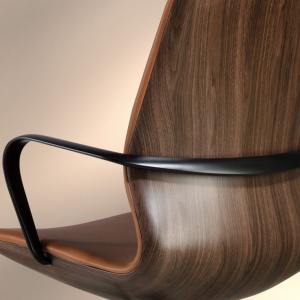 Scaun de birou modern piele sintetica si furnir de nuc Brown - Img 8