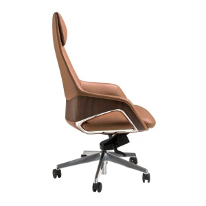 Scaun de birou modern piele sintetica si furnir de nuc Brown - Img 4