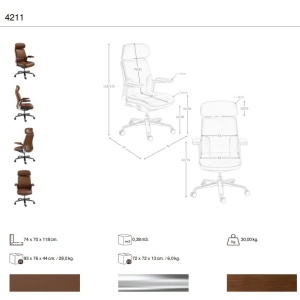 Scaun de birou modern piele sintetica si furnir de nuc Brown - Img 9
