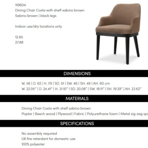 Scaun design LUX cu raft lateral Costa, Sabino brown - Img 11