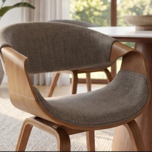Scaun design scandinav, Lemn de frasin, textil gri texturat ORGANIC - Img 6
