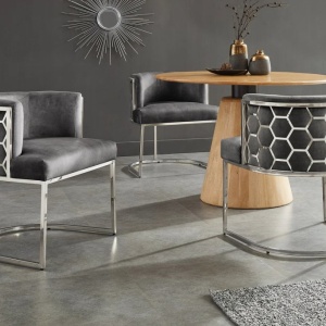 Scaun ELEGANCE catifea gri, otel inoxidabil argintiu - Img 2