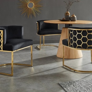 Scaun ELEGANCE catifea neagra, otel inoxidabil auriu - Img 3