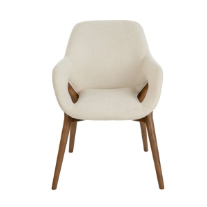 Scaun modern design italian, Lemn, Tesatura, Beige - Img 3