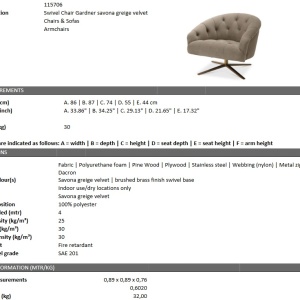 Scaun pivotant design elegant LUX Gardner, savona greige 115706 HZ - Img 5