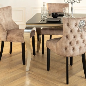 Set 2 scaune Stil Baroc, Catifea, Bej, Lemn, Negru, CASTLE DELUXE - Img 6