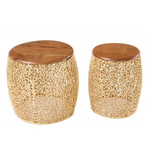 Set de 2 masute cu aspect deosebit Leaf auriu
