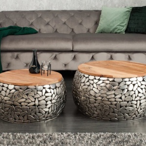 Set de 2 masute design unicat Stone Mosaic, argintiu A-41433 VC - Img 5