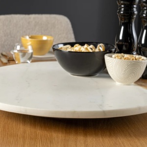 Set de 2 placi turnante, Farfurii decorative, Marmura alba, Lemn, SERVANT 50cm - Img 4