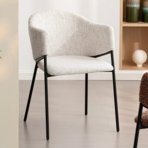 Set de 2 scaune aspect retro, Metal Negru, Chenille Bej, NOBLESSE A-47578 VC - Img 2