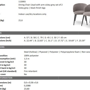 Set de 2 scaune cu brate design LUX Lloyd, sisley gri 115993 HZ - Img 7