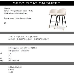 Set de 2 scaune de bar pivotante, design LUX, Bar Stool Cooper crem - Img 7