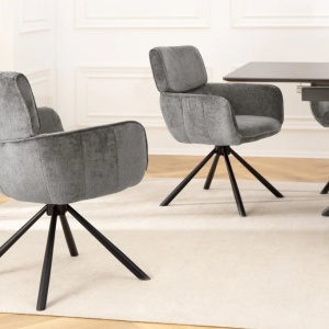 Set de 2 scaune pivotante, Metal Negru, Chenille Gri, UNIQUE A-46321 VC - Img 2