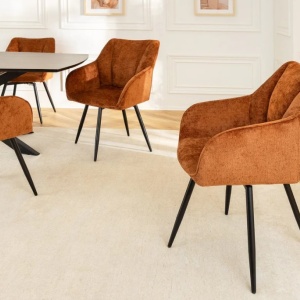 Set de 2 scaune pivotante, Metal Negru, Chenille Maro, AVIGNON A-46471 VC - Img 7