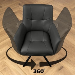 Set de 2 scaune pivotante SIGNATURE piele naturala neagra - Img 7
