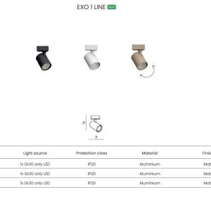 Spot aplicat directionabil de tavan/plafon EXO 1 LINE bej - Img 2