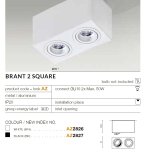 Spot aplicat tavan/plafon stil modern Brant 2 SQUARE negru 71340 universul-luminii.ro