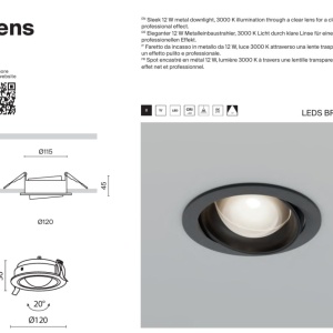 Spot incastrabil LED directionabil IP44 Lens negru 3000K 12W - Img 2