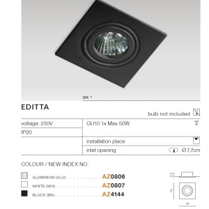 Spot incastrat directionabil de tavan/plafon EDITTA negru 98130 universul-luminii.ro