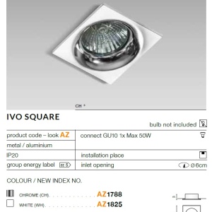 Spot incastrat tavan/plafon Ivo SQUARE alb 50870 universul-luminii.ro