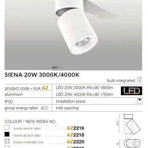 Spot LED aplicat, directionabil pentru tavan/plafon SIENA 20W 3000K crom 70050 universul-luminii.ro