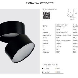 Spot LED aplicat reglabil MONA 15W CCT SWITCH alb - Img 3