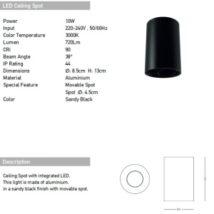 Spot LED aplicat tavan IP44 Hugo negru - Img 3