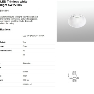 Spot LED dimabil / incastrabil tavan / plafon FOX TRIMLESS alb 5W 85070 universul-luminii.ro
