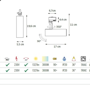 Spot LED directionabil pentru sina trifazata MAXLIGHT, SHINEMAKER negru 206810 universul-luminii.ro