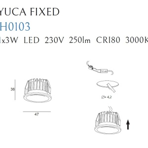 Spot LED incastrabil tavan fals YUCA FIXED negru H0103 MX - Img 2